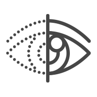 An icon of an eye with presbyopia